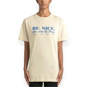 Sporty & Rich Cream "BE NICE" Short Sleeve Tee with Blue Print